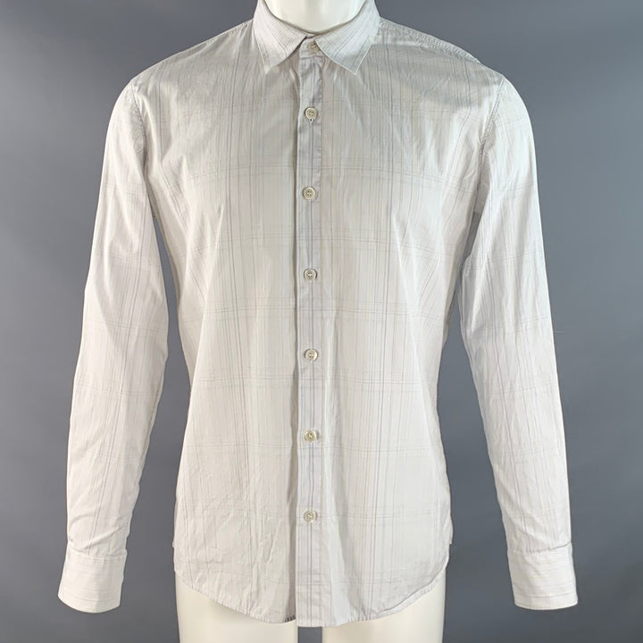HELMUT LANG Size M White Green Plaid Cotton Pointed Collar Long Sleeve Shirt