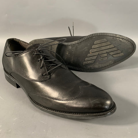 EMPORIO ARMANI Size 8 Black Leather Wingtip Lace Up Shoes