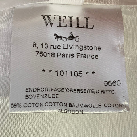 WEILL PARIS Size 12 White Cotton Blend Tweed Collarless Hook Eye Coat