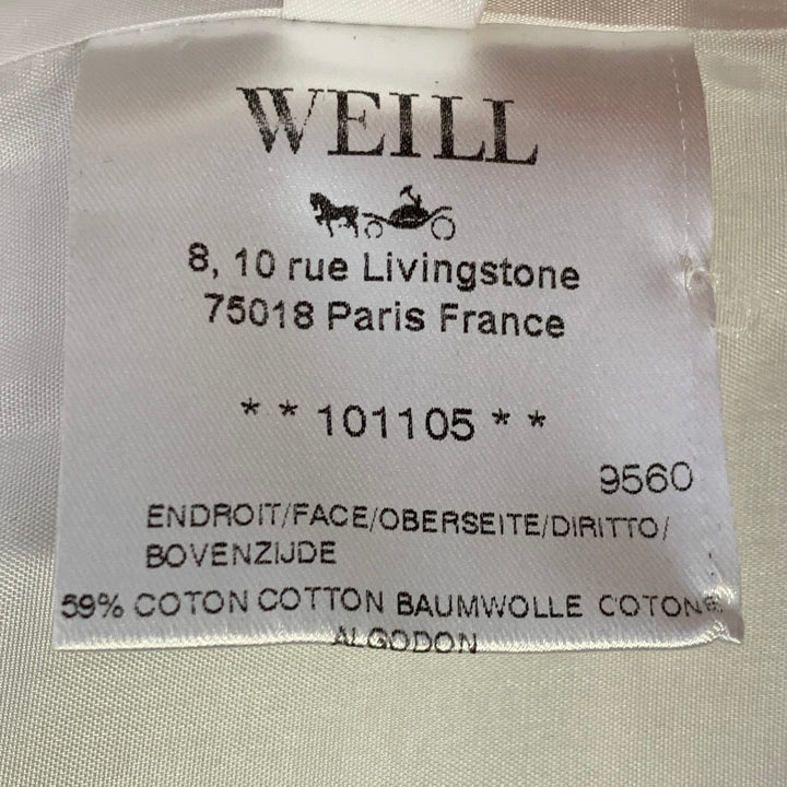 WEILL PARIS Size 12 White Cotton Blend Tweed Collarless Hook Eye Coat