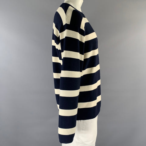 FURSAC Size XL Navy White Stripe Wool Crew-Neck Sweater