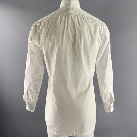 CHARVET Size M White Solid Cotton Pointed Collar Long Sleeve Shirt