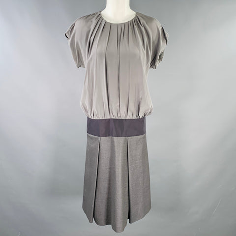 SPORTMAX Size XS Grey Black Silk Virgin Wool Blend Two Tone Pleated Dress