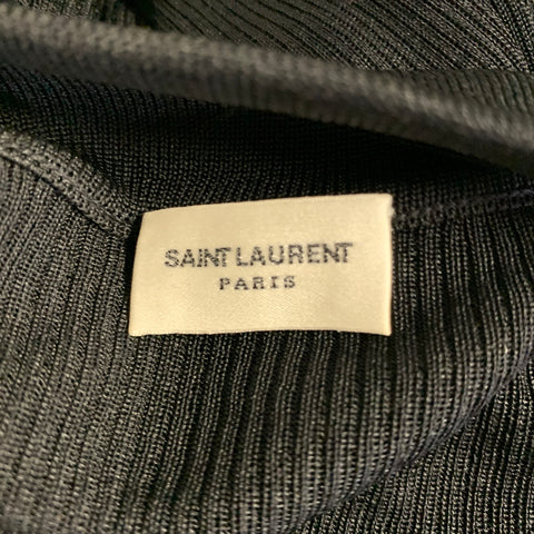 SAINT LAURENT Size M Black Silk Ribbed Turtleneck Casual Top