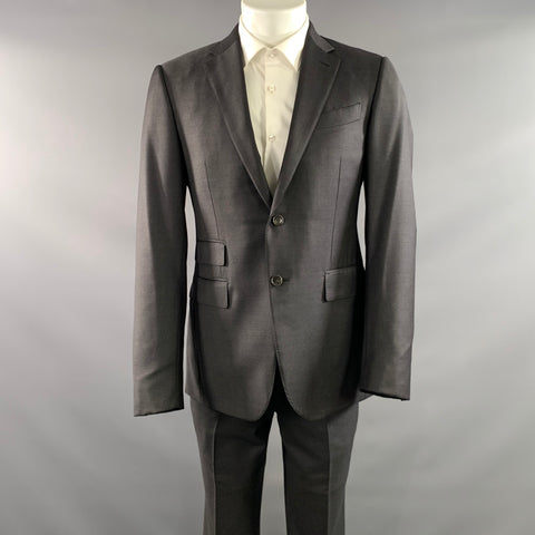 ERMENEGILDO ZEGNA Chest Size 40 Grey Heather Wool Notch Lapel 32 34 Suit