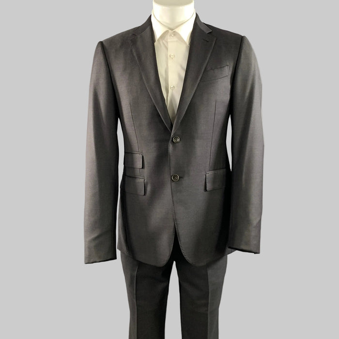 ERMENEGILDO ZEGNA Chest Size 40 Grey Heather Wool Notch Lapel 32 34 Suit