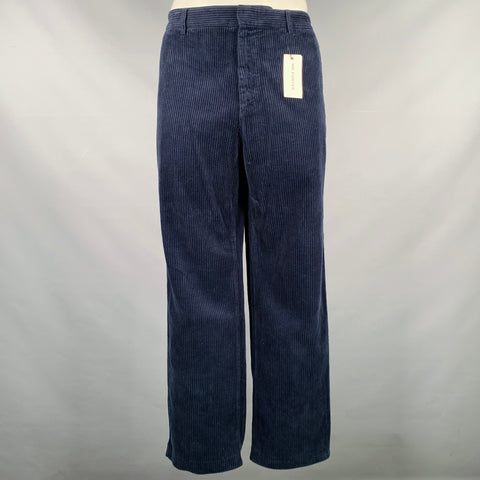 MR. PORTER Size 38 Navy Blue Corduroy Cotton Zip Casual Pants