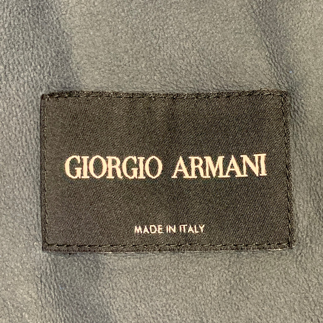 GIORGIO ARMANI Size 42 Navy Lambskin Leather Hidden Snaps Shirt Jacket