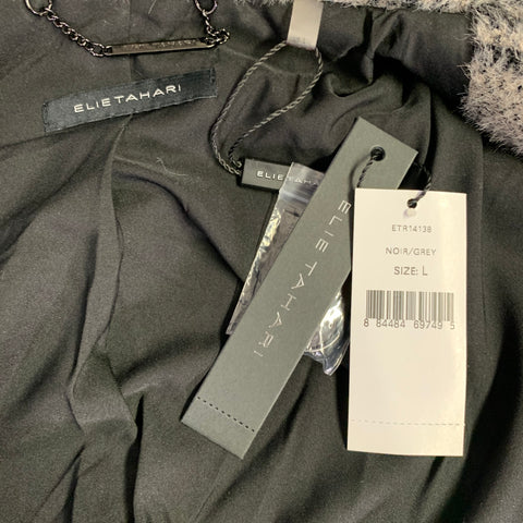 ELIE TAHARI Size L Grey Black Nylon Blend Plaid Double Breasted Coat