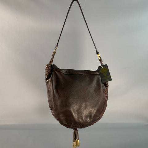DONNA KARAN Brown Gold Leather Leather Shoulder Bag Handbag