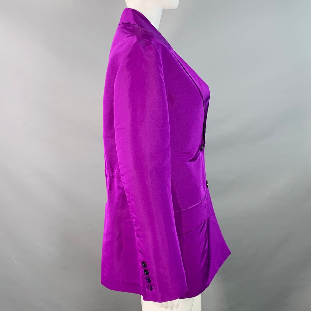 VALENTINO Size 4 Purple Silk Peak Lapel Drawstring Jacket Blazer