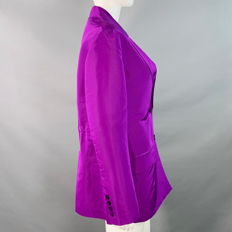 VALENTINO Size 4 Purple Silk Peak Lapel Drawstring Jacket Blazer