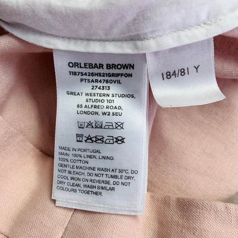 ORLEBAR BROWN Size 32 Griffon Pastel Pink Linen Side Tabs Tapered Casual Pants
