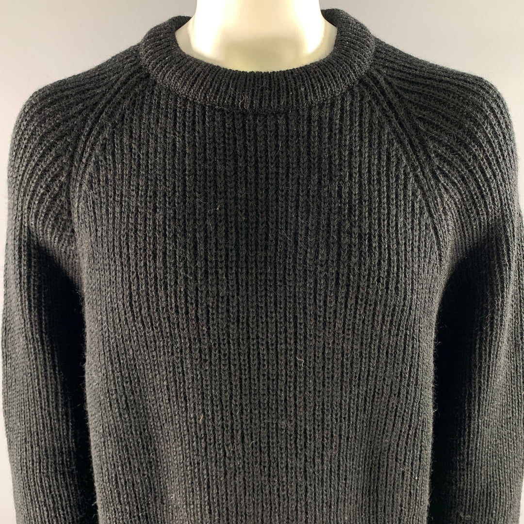 JAMES COWARD Size XL Black Ribbed Wool Raglan Sweater
