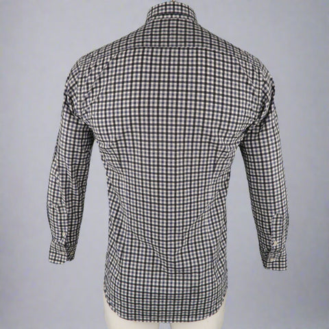 ETRO Size S Navy Checkered Cotton Button Up Long Sleeve Shirt