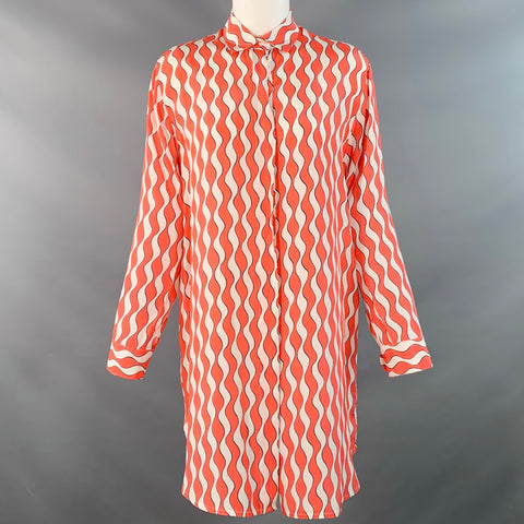 RAPHAELLA RIBOUD Size M Red White Silk Wavy Spread Collar Shirt