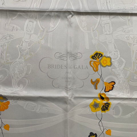 HERMES Ivory Yellow Orange Print Silk Scarves
