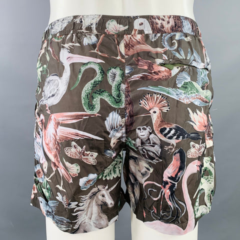 VALENTINO Size 30 Multi Color Animals Print Polyamide Mesh Lined Swim Trunks