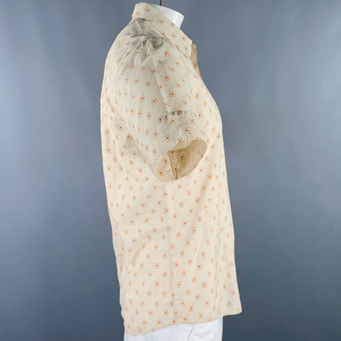 DRIES VAN NOTEN Size 42 Beige Orange Squares Cotton Short Sleeve Shirt