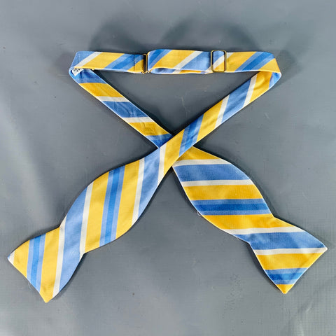 BEAU TIES LTD. Yellow Light Blue Diagonal Stripe Silk Bow Tie