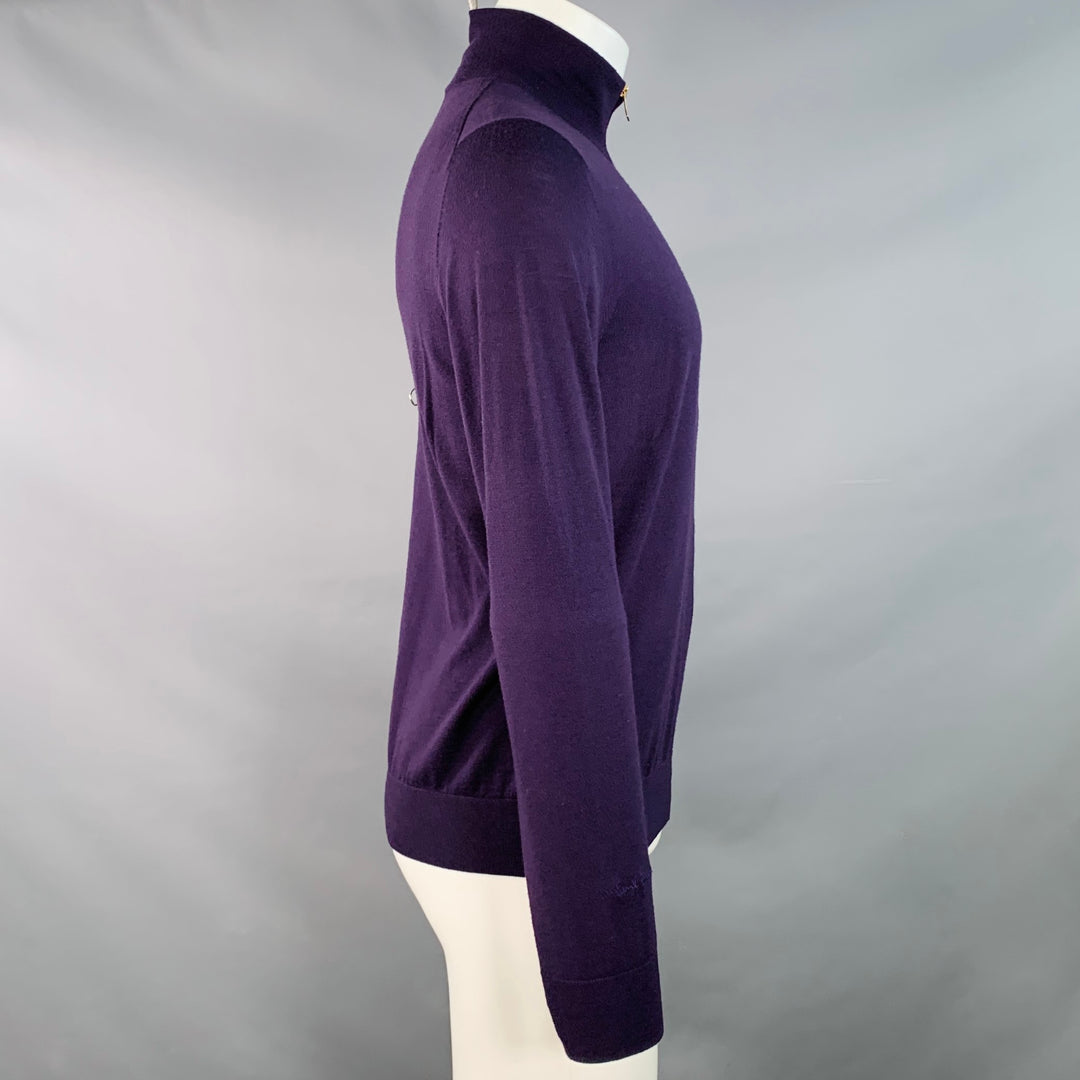 PAUL SMITH Size M Purple Merino Wool Zip Up Cardigan