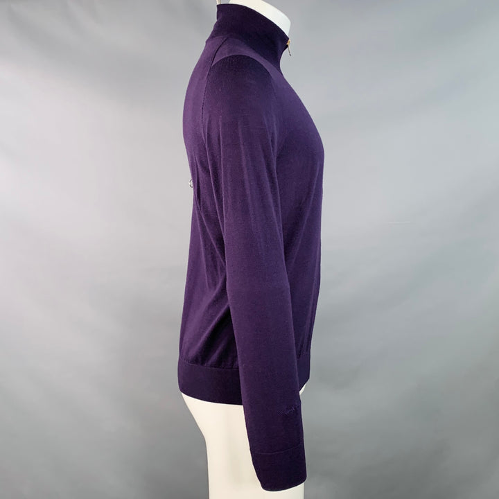 PAUL SMITH Size M Purple Merino Wool Zip Up Cardigan