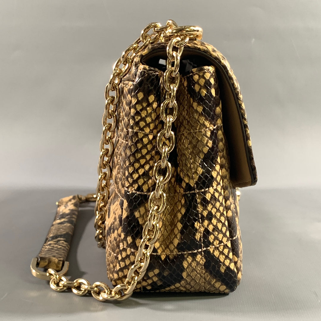 MICHAEL KORS Brown Yellow Animal Print Leather Handbag
