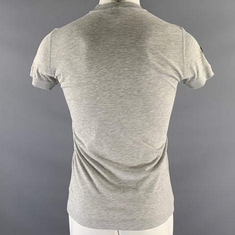 DOLCE & GABBANA Size S Grey White Embroidered Cotton Ribbed Collar Short Sleeve Shirt