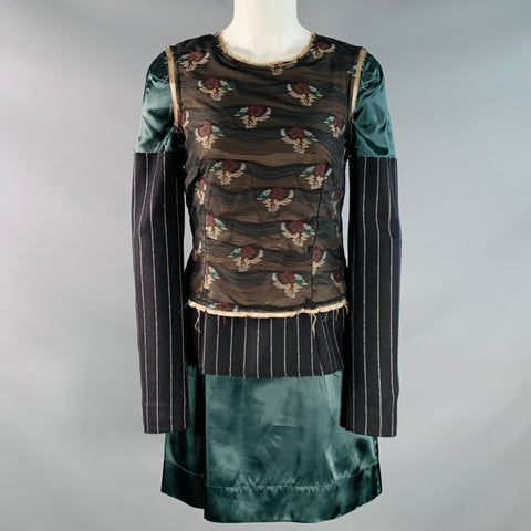 MAISON MARGIELA Size S Black Multi Color Silk Polyester Floral Layered Dress