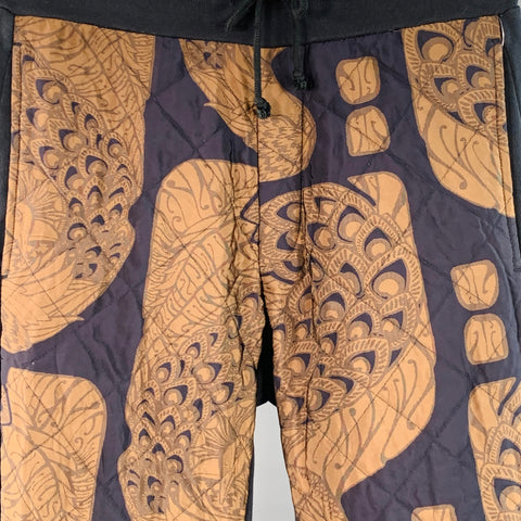 DRIES VAN NOTEN Size S Navy Brown Abstract Cotton Blend Quilted Drawstring Sweatpants Casual Pants