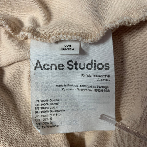 ACNE STUDIOS Size XXS Tan White Graphic Cotton Crew-Neck T-shirt