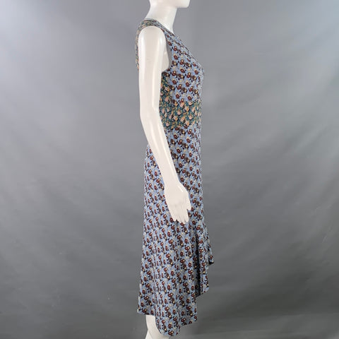 MARNI Size 0 Blue Multi Color Silk Floral Sleeveless Midi Dress