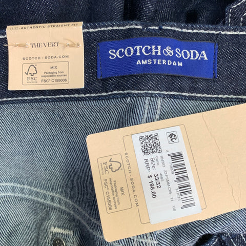 SCOTCH AND SODA Size 33 The Vert Blue Indigo Contrast Stitch Organic Cotton Jeans