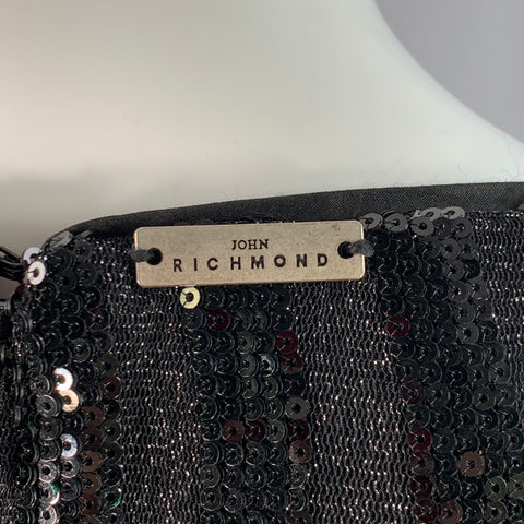 JOHN RICHMOND Size M Black Silver Polyester Sequined V-Neck Evening Gown