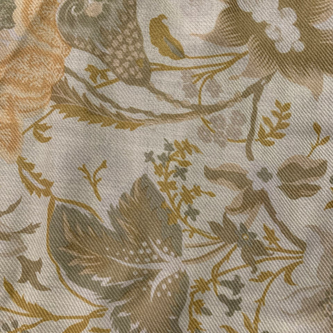 VINTAGE Beige Green Floral Twill Fringe Scarf Shawl