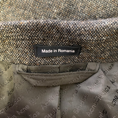 ACNE Chest Size XL Brown White Heather Wool Blend Double Breasted Coat