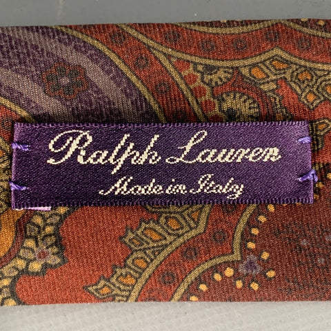 RALPH LAUREN Burgundy Olive Paisley Silk Tie
