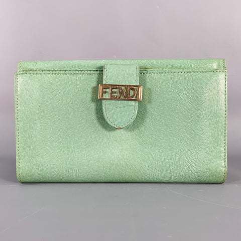 FENDI Green Embossed Leather Wallet