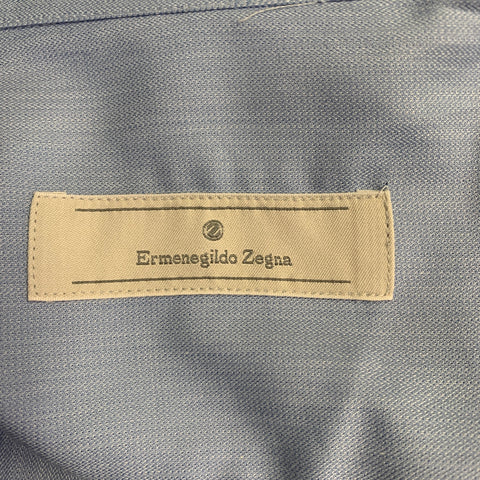 ERMENEGILDO ZEGNA Size L Blue Cotton Spread Collar Long Sleeve Shirt