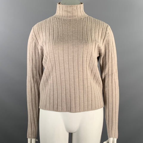 CALIFORNIA ARTS Size M Tan Wool Ribbed Knit Mock Neck Pullover Womens
