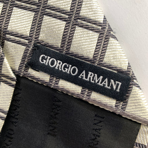 GIORGIO ARMANI Silver Grey Plaid Silk Tie