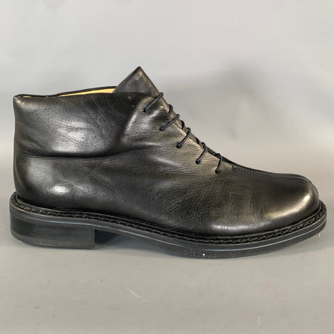 GIRAUDON Size 10 Black Leather Round Toe Lace Up Shoes
