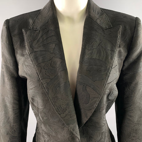 DOLCE & GABBANA Size 12 Black Polyester Blend Floral Jaquard Blazer