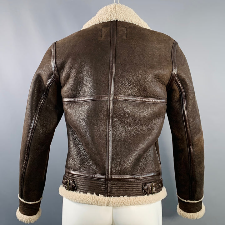 BARNEY'S NEW YORK Size S Brown Beige Leather Bomber Jacket