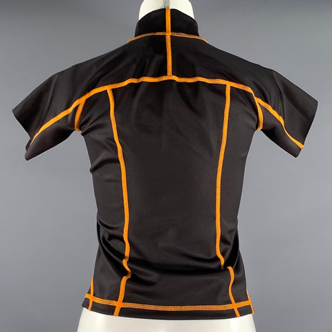 MIISTA Size S Black Orange Nylon Blend Contrast Stitch Casual Top