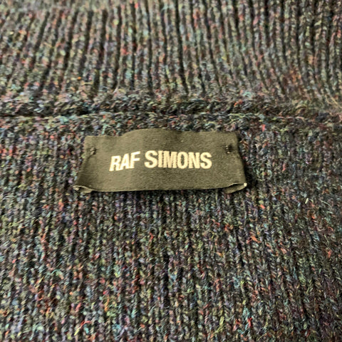 RAF SIMONS FW2018 Size L Navy Knitted Wool V Neck Sweater