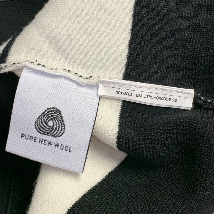 MAX MARA Size L White Black Virgin Wool Stripe Crew Neck Pullover