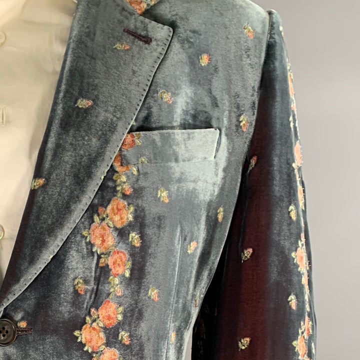 PAUL SMITH Chest Size 46 Grey Pink & Green Embroidery Notch Lapel Sport Coat