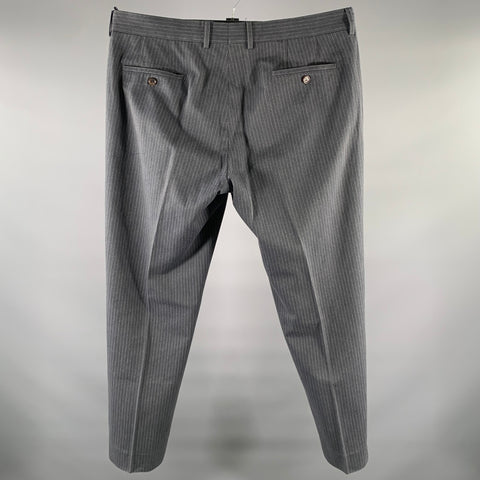 MICHAEL BASTIAN Size 38 Grey White Pinstripe Cotton Button Fly Dress Pants