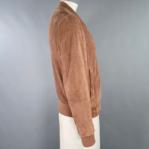 BRUNELLO CUCINELLI Size L Brown Perforated Suede Bomber Jacket